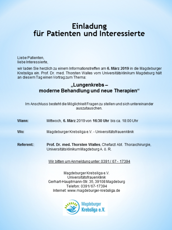 Prof. Dr. med. Walles referiert zum Thema: &quot;Lungenkrebs - moderne Behandlung und neue Therapien&quot;
